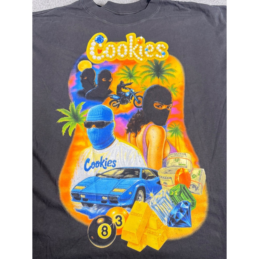 Cookies SF Tabloid Graphic T-Shirt Mens XL Black Streetwear Heist Car Diamonds